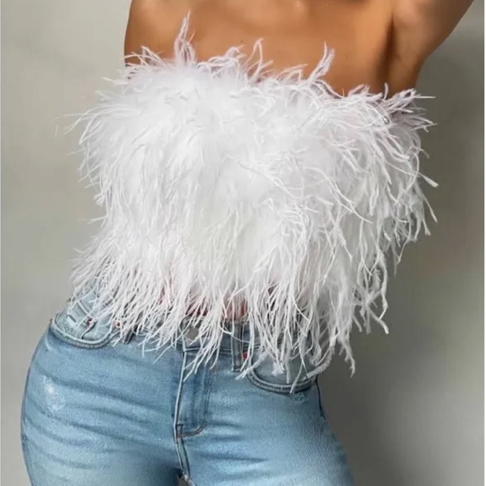 Club L London White feather Embellished Crop Top